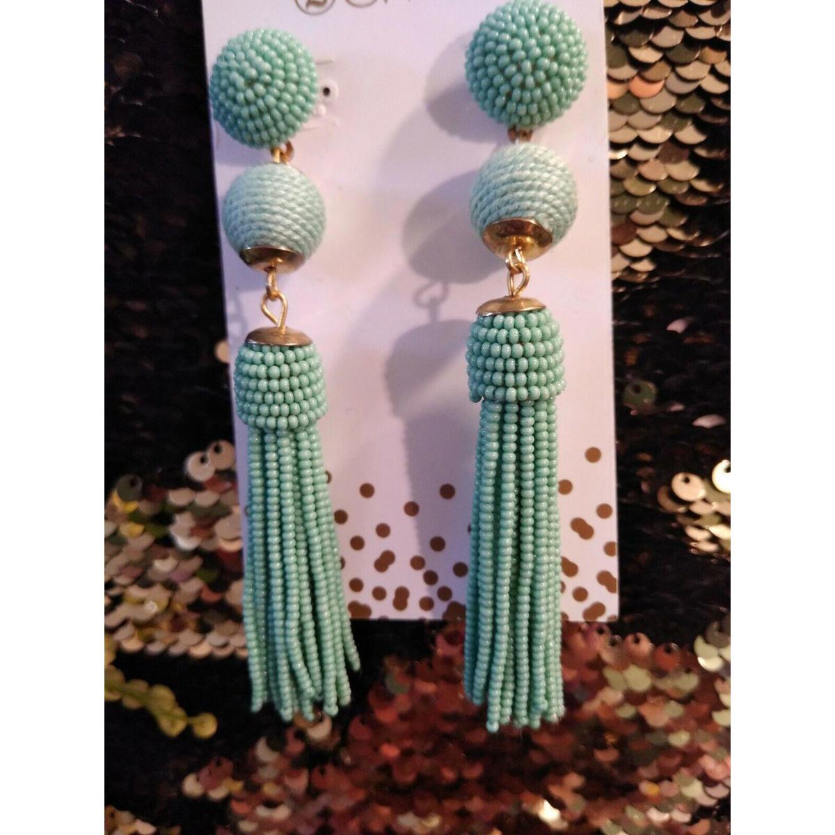 New Beautique Beaded Green Boho Gypsy Dangle Tassel Long Fashion Earrings Chic